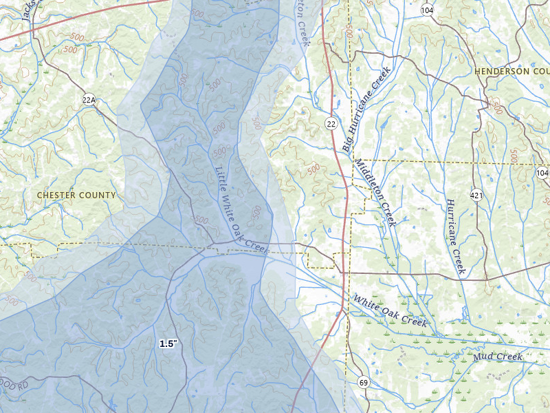 NEXRAD radar-signature map of the hail storm over Enville, TN on Jul 3, 2026