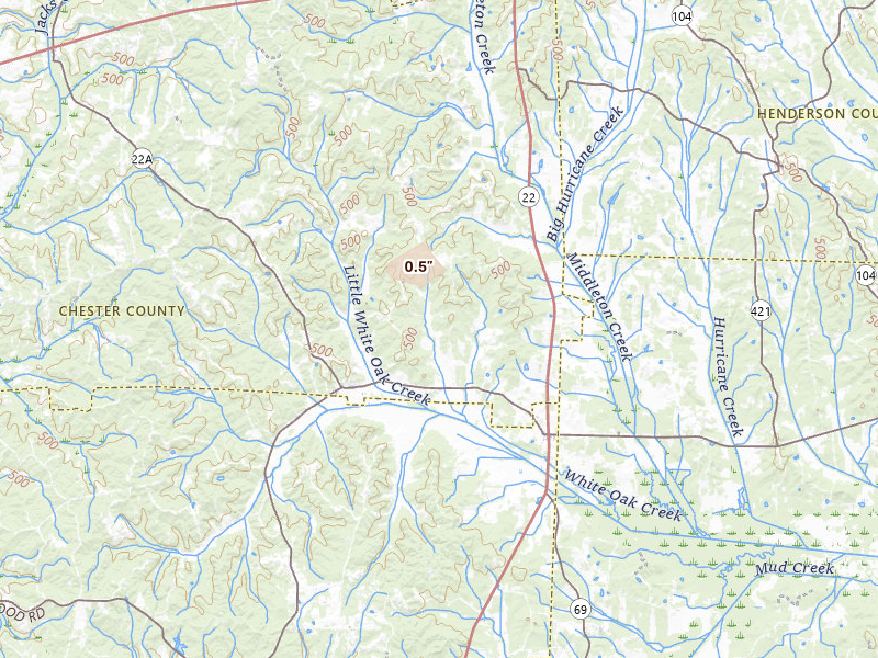 Radar-estimated hail-size map of the storm over Enville, TN on Jul 5, 2026