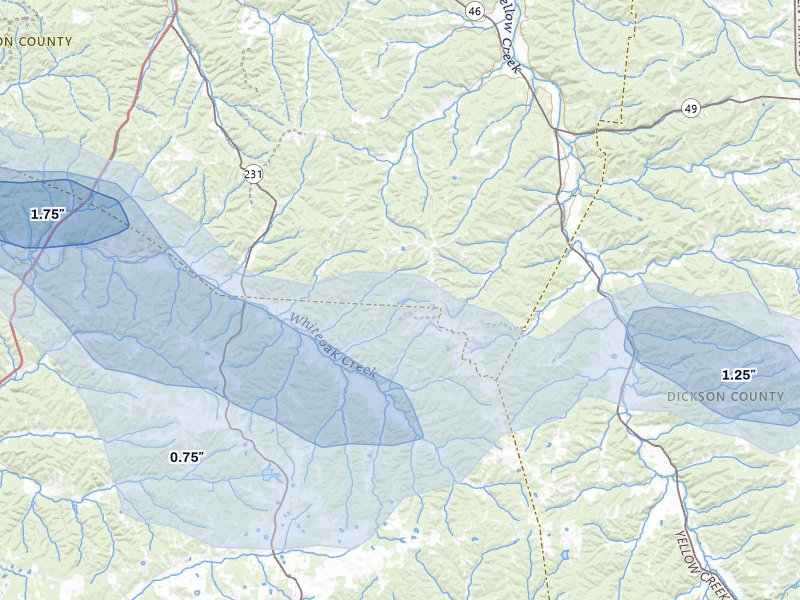 NEXRAD radar-signature map of the hail over Erin, TN