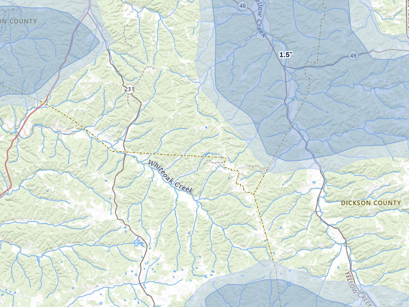 NEXRAD radar-signature map of the hail storm over Erin, TN on Jul 3, 2026