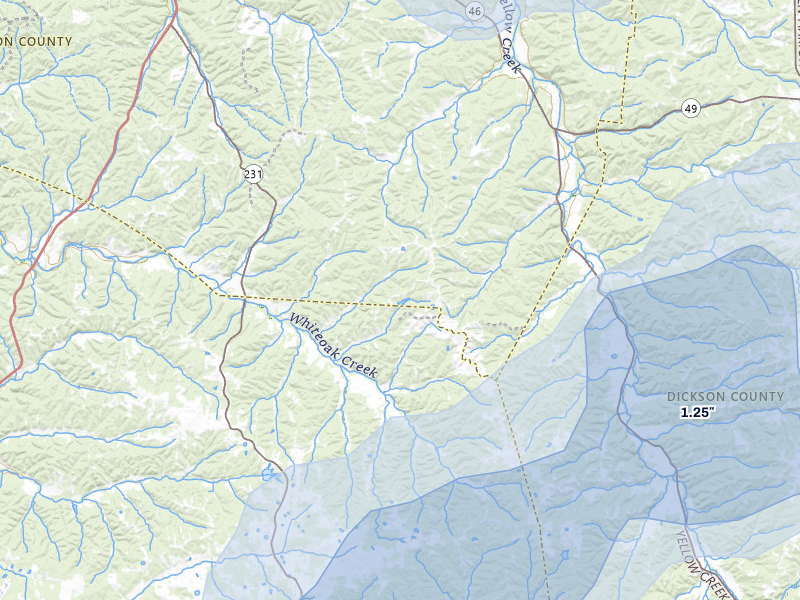 NEXRAD radar-signature map of the hail storm over Erin, TN on Jul 11, 2026