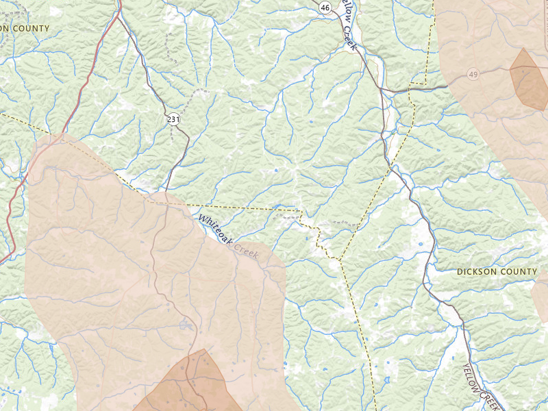 Radar-estimated hail-size map of the storm over Erin, TN on Jul 21, 2026