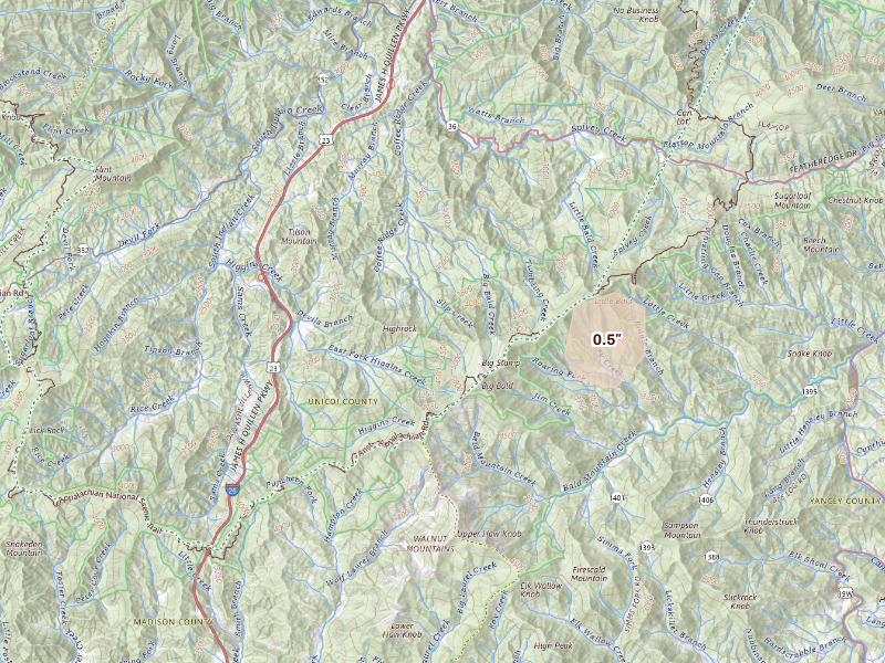 Radar-estimated hail-size map of the storm over Erwin, TN