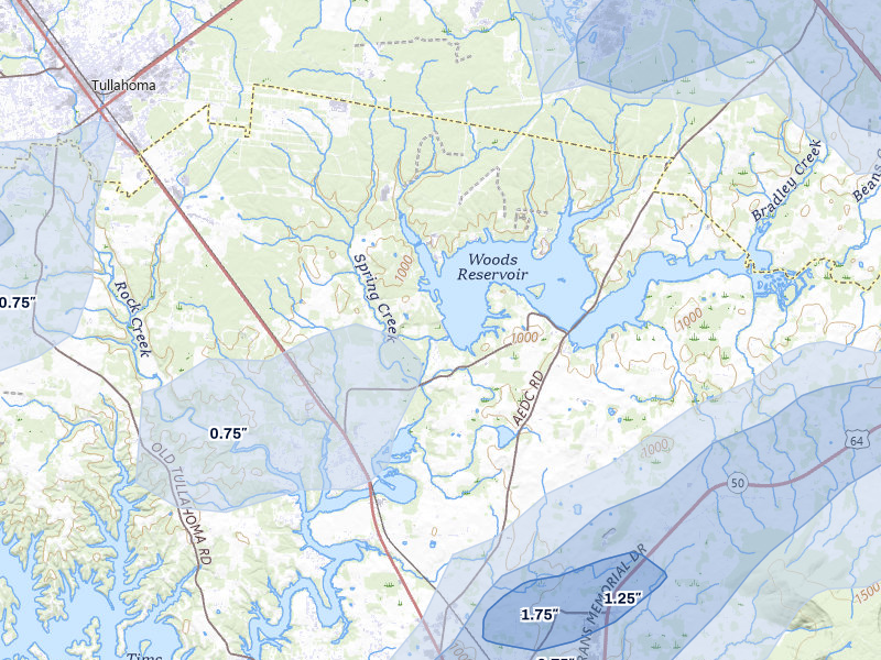 NEXRAD radar-signature map of the hail storm over Estill Springs, TN on Jul 3, 2026