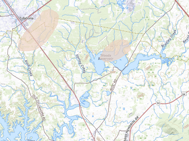 Radar-estimated hail-size map of the storm over Estill Springs, TN on Jul 11, 2026