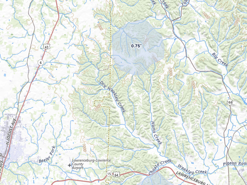 NEXRAD radar-signature map of the hail storm over Ethridge, TN on May 31, 2026