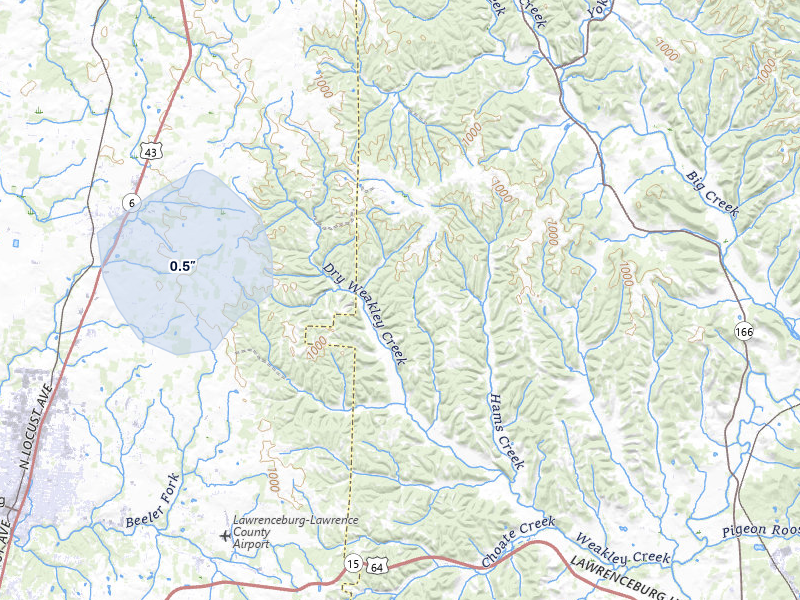 NEXRAD radar-signature map of the hail storm over Ethridge, TN on Jul 7, 2026