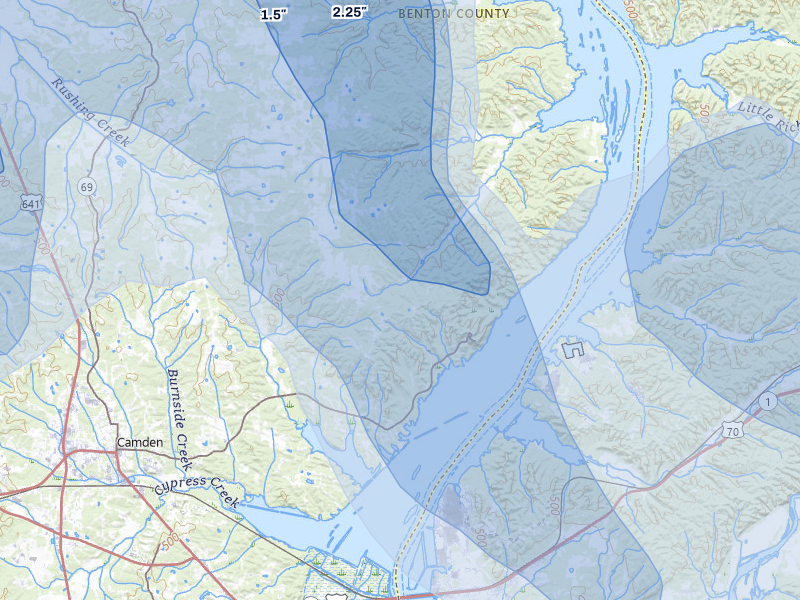 NEXRAD radar-signature map of the hail over Eva, TN