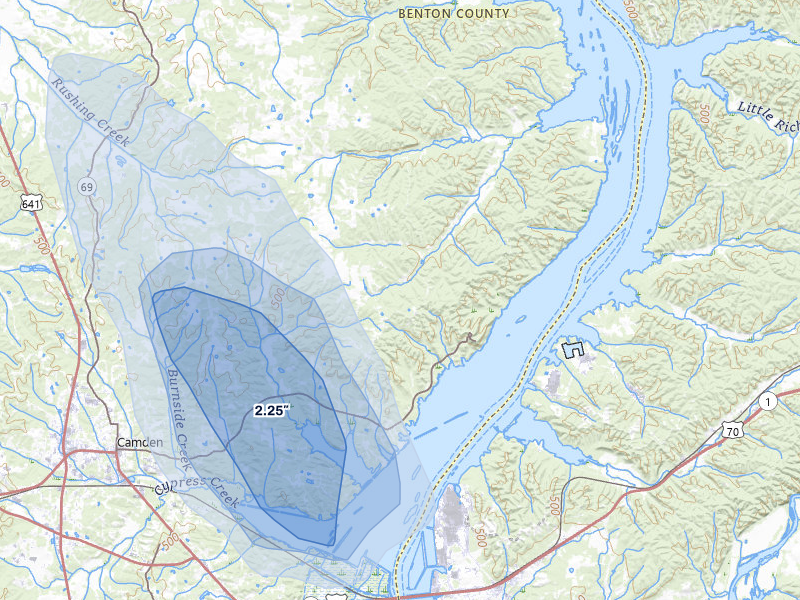 NEXRAD radar-signature map of the hail over Eva, TN