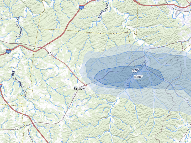 NEXRAD radar-signature map of the hail over Fairview, TN