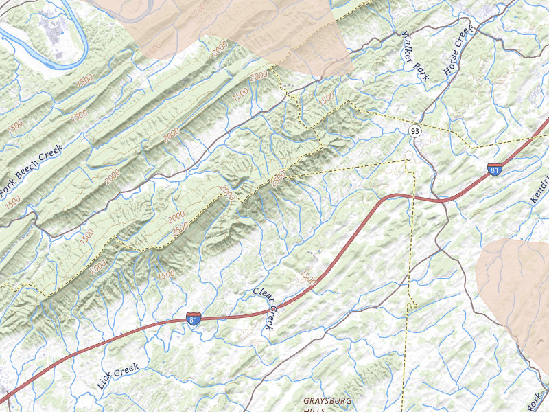 Radar-estimated hail-size map of the storm over Fall Branch, TN on Jul 28, 2026