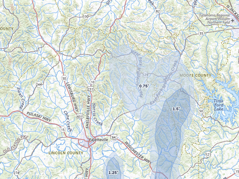 NEXRAD radar-signature map of the hail storm over Fayetteville, TN on May 31, 2026