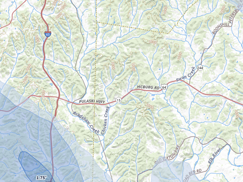 NEXRAD radar-signature map of the hail storm over Frankewing, TN on Jun 1, 2026