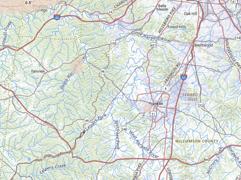 Radar-estimated hail-size map of the storm over Franklin, TN on Apr 27, 2026
