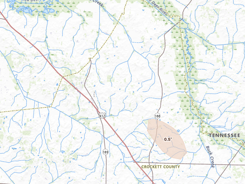 Radar-estimated hail-size map of the storm over Friendship, TN on May 31, 2026