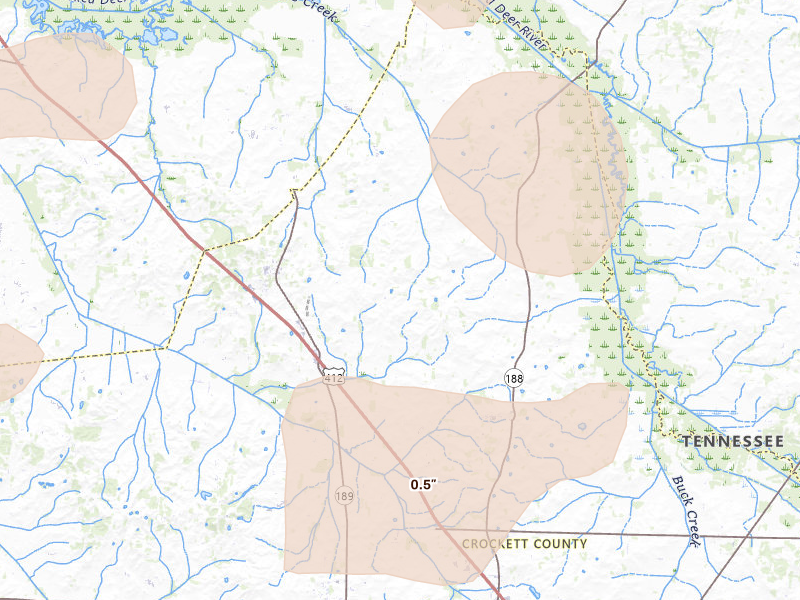 Radar-estimated hail-size map of the storm over Friendship, TN