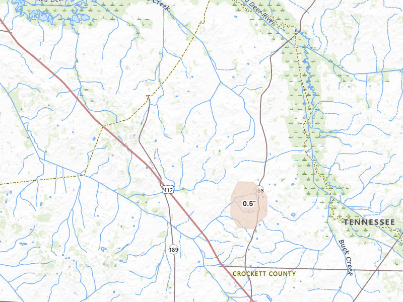 Radar-estimated hail-size map of the storm over Friendship, TN on Jul 3, 2026