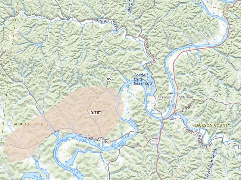 Radar-estimated hail-size map of the storm over Gainesboro, TN on May 20, 2026
