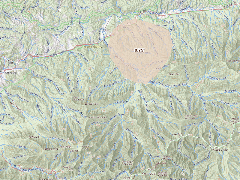 Radar-estimated hail-size map of the storm over Gatlinburg, TN