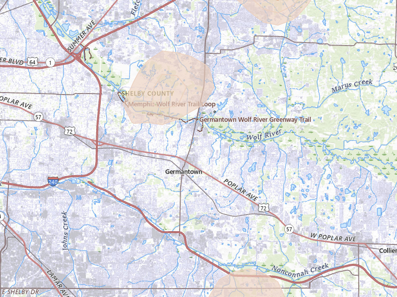 Radar-estimated hail-size map of the storm over Germantown, TN on Jul 4, 2026
