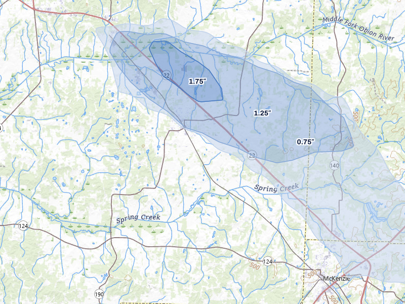 NEXRAD radar-signature map of the hail storm over Gleason, TN on Jun 1, 2026