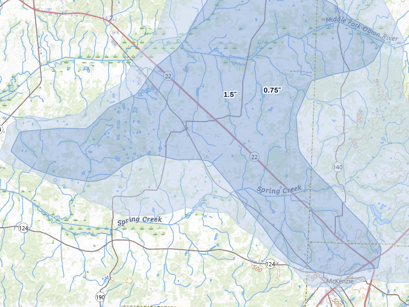 NEXRAD radar-signature map of the hail storm over Gleason, TN on Jun 9, 2026