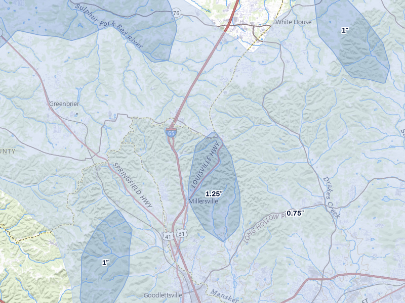 NEXRAD radar-signature map of the hail over Goodlettsville, TN