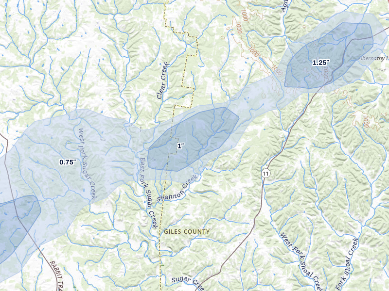 NEXRAD radar-signature map of the hail storm over Goodspring, TN on Mar 15, 2026