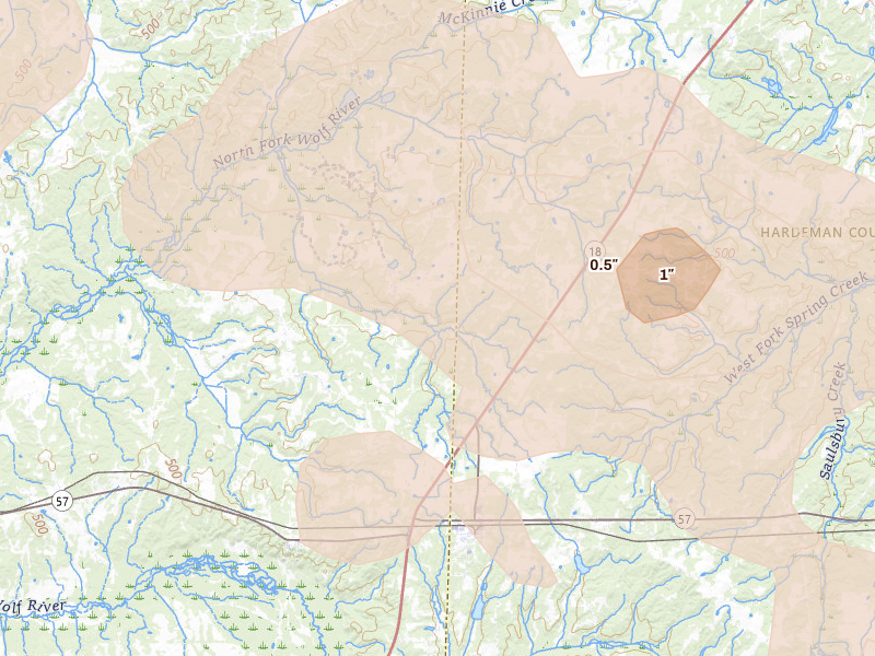 Radar-estimated hail-size map of the storm over Grand Junction, TN