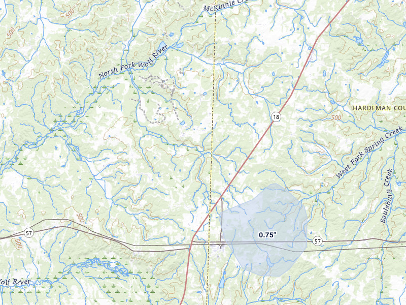 NEXRAD radar-signature map of the hail storm over Grand Junction, TN on Aug 8, 2026
