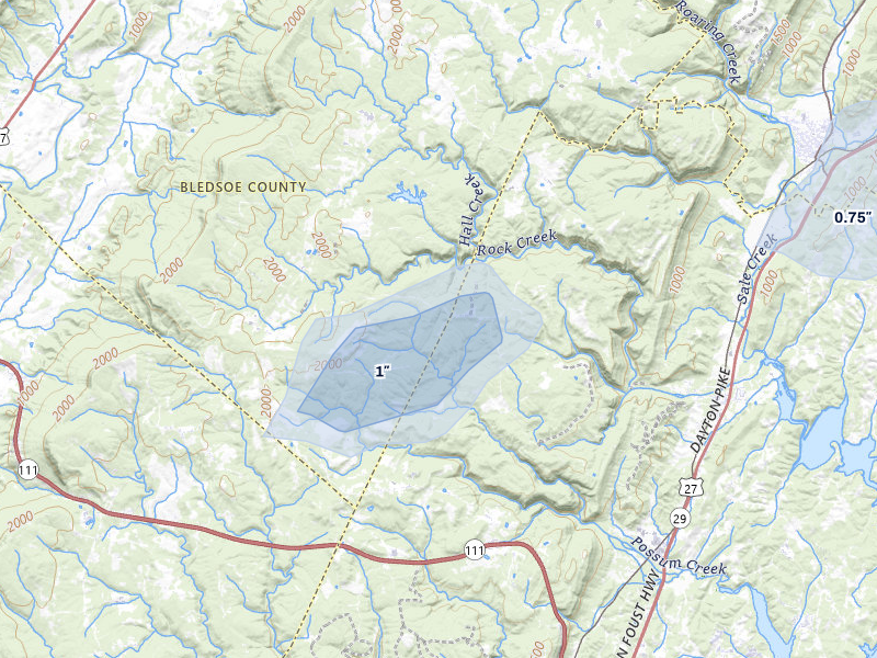 NEXRAD radar-signature map of the hail over Graysville, TN