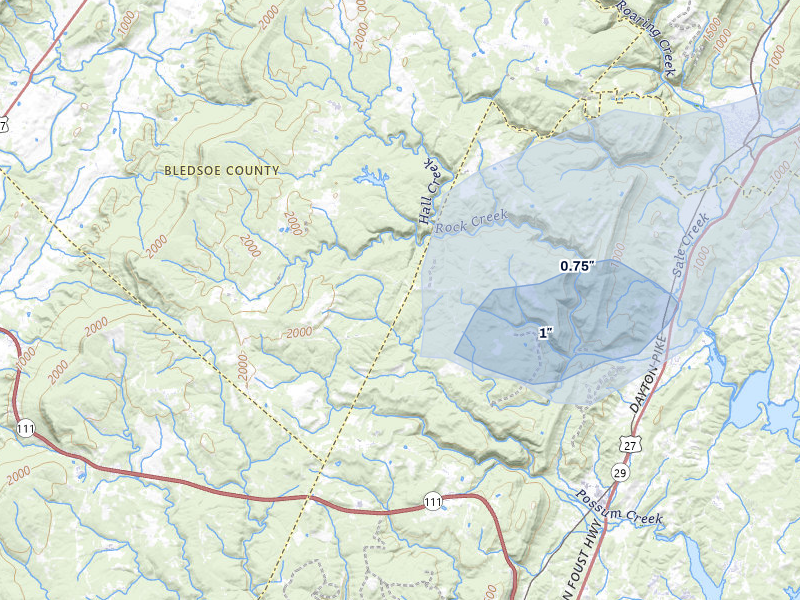NEXRAD radar-signature map of the hail storm over Graysville, TN on Jul 3, 2026