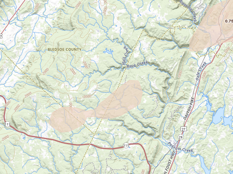Radar-estimated hail-size map of the storm over Graysville, TN on Aug 20, 2026