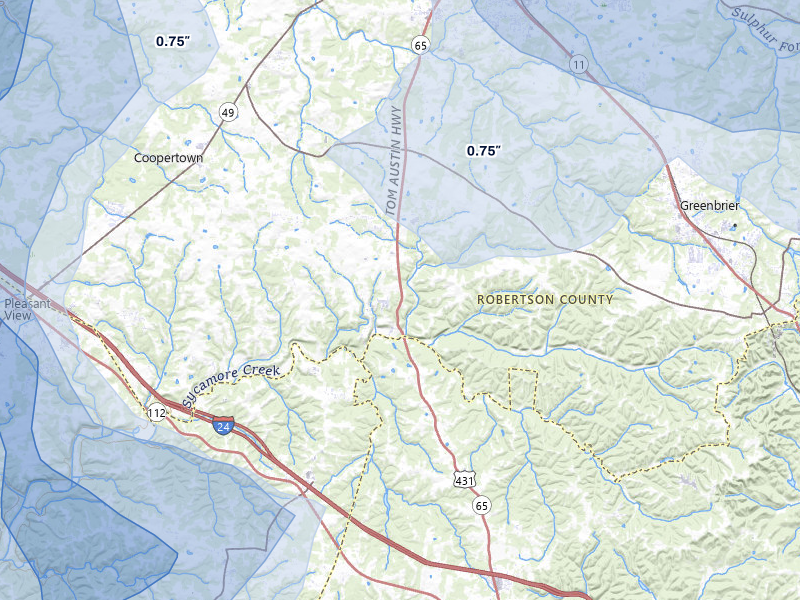 NEXRAD radar-signature map of the hail storm over Greenbrier, TN on Jun 9, 2026