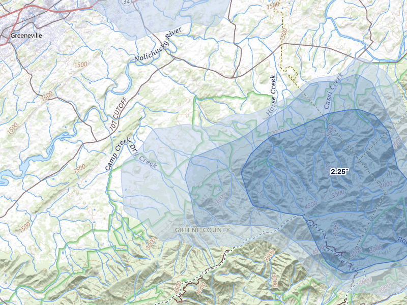 NEXRAD radar-signature map of the hail storm over Greeneville, TN on Jun 29, 2026