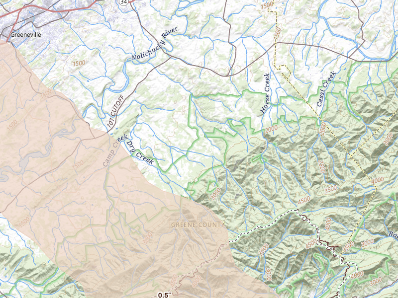 Radar-estimated hail-size map of the storm over Greeneville, TN on Jul 28, 2026