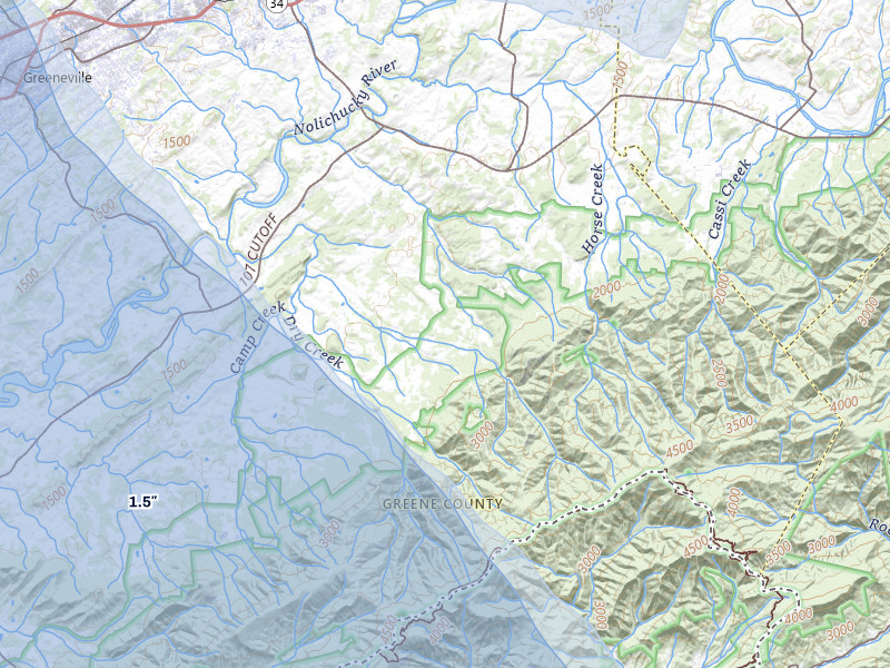 NEXRAD radar-signature map of the hail storm over Greeneville, TN on Jul 28, 2026