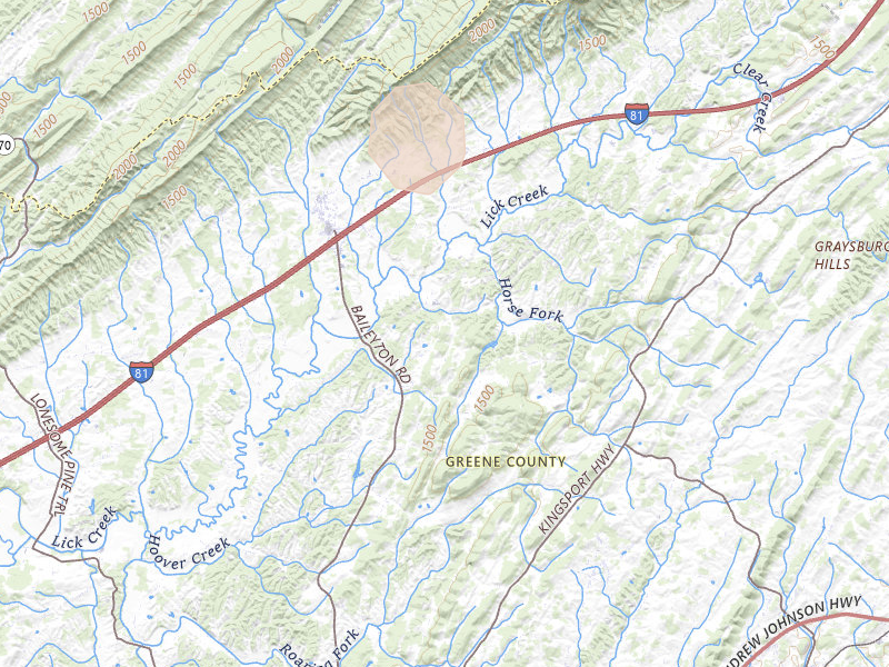 Radar-estimated hail-size map of the storm over Greeneville, TN