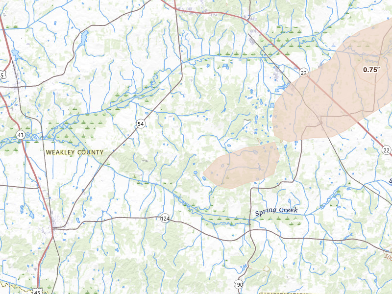 Radar-estimated hail-size map of the storm over Greenfield, TN on Jun 9, 2026