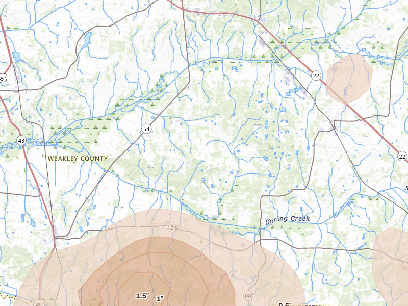 Radar-estimated hail-size map of the storm over Greenfield, TN