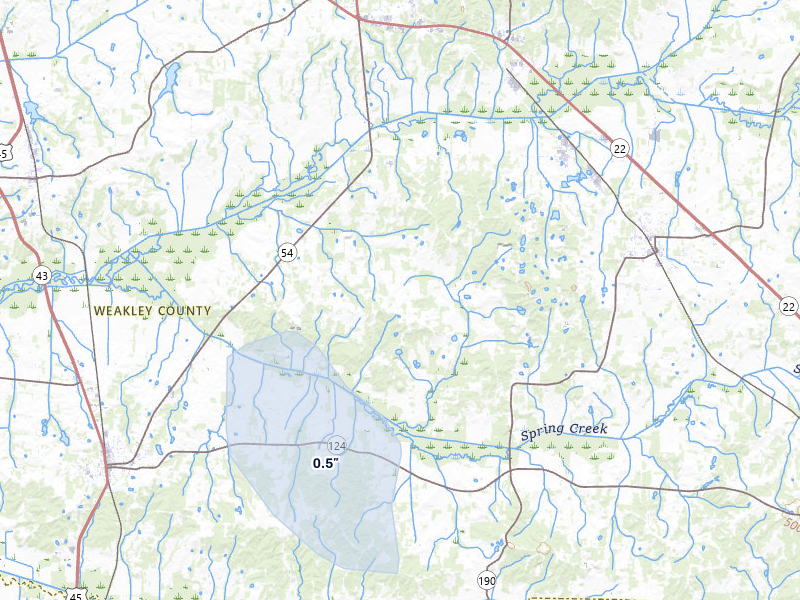 NEXRAD radar-signature map of the hail storm over Greenfield, TN on Jul 3, 2026