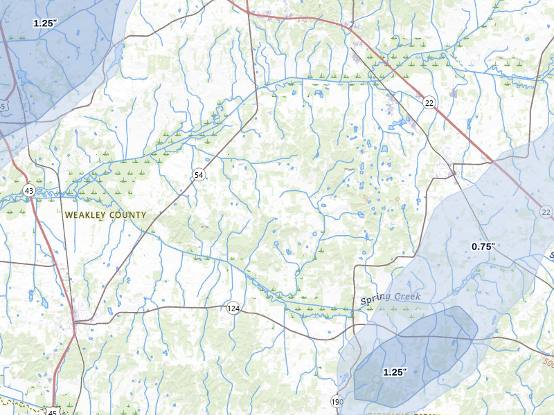 NEXRAD radar-signature map of the hail over Greenfield, TN