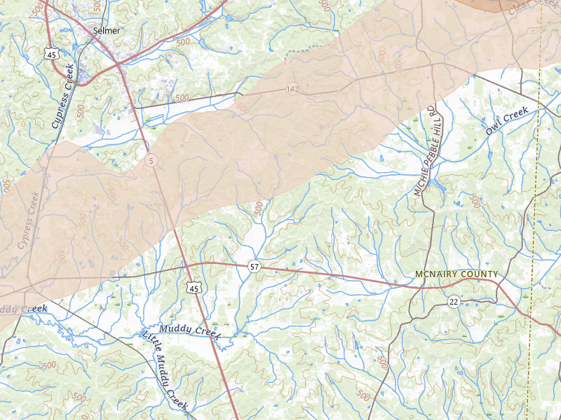 Radar-estimated hail-size map of the storm over Guys, TN on Mar 11, 2026