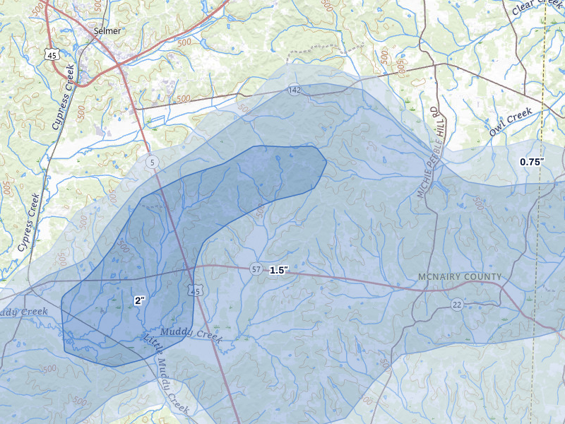 NEXRAD radar-signature map of the hail storm over Guys, TN on Mar 15, 2026