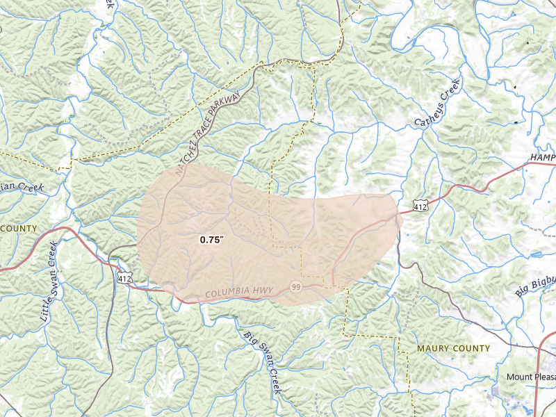 Radar-estimated hail-size map of the storm over Hampshire, TN
