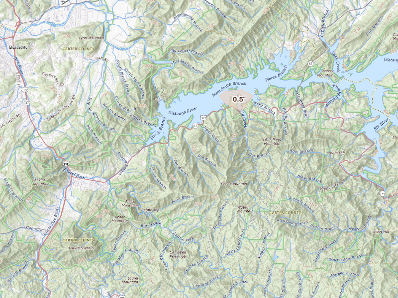 Radar-estimated hail-size map of the storm over Hampton, TN