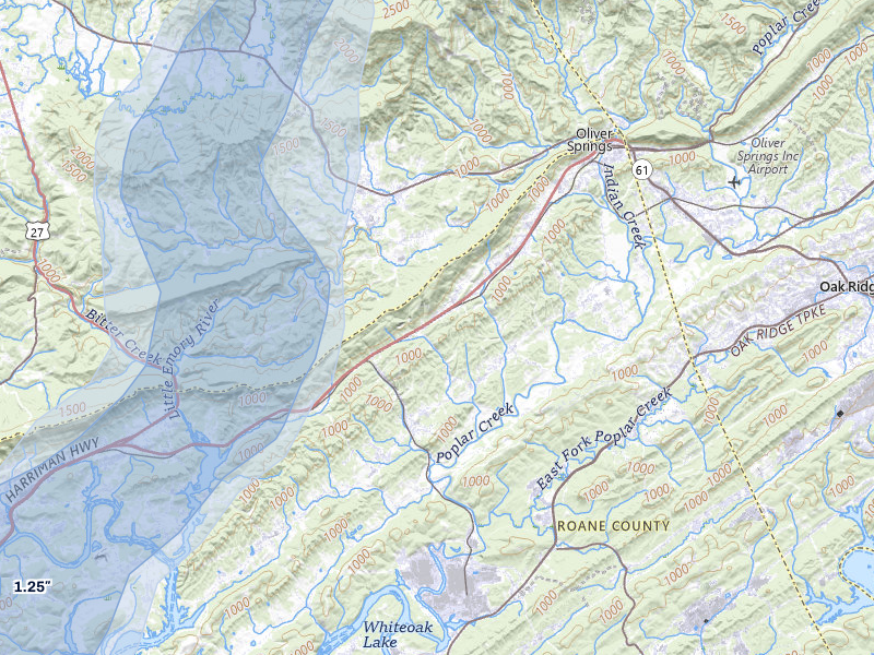 NEXRAD radar-signature map of the hail storm over Harriman, TN on Aug 11, 2026