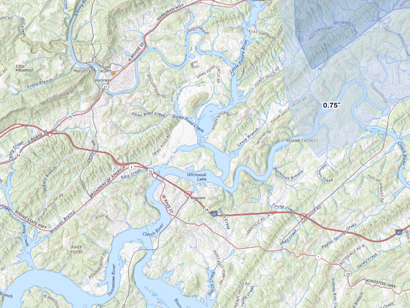 NEXRAD radar-signature map of the hail storm over Harriman, TN on Sep 5, 2026