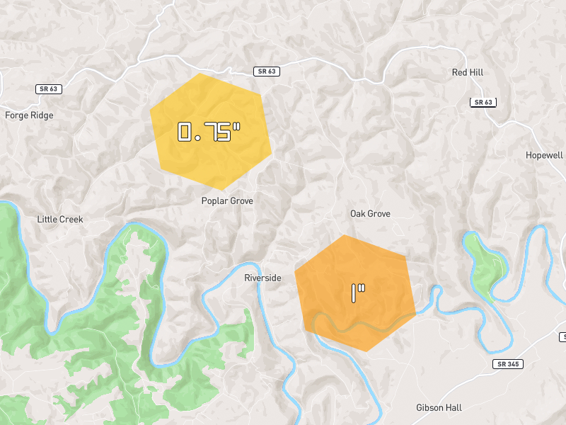Hail map of Harrogate, TN on Jul 28, 2026, hail up to 1"