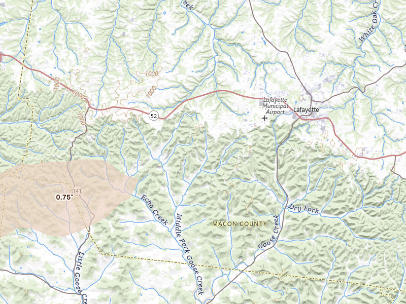 Radar-estimated hail-size map of the storm over Hartsville, TN on Jun 27, 2026